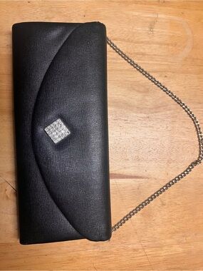 Black Evening Clutch Bag with Rhinestone Accent